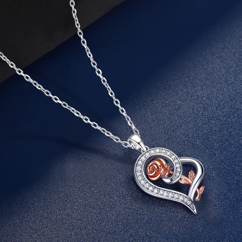 Desimtion Gifts for Wife from Husband, Silver Heart Rose Necklaces for Women, Birthday Mothers Day Christmas Jewelry Presents for Girlfriend Her - Image 4